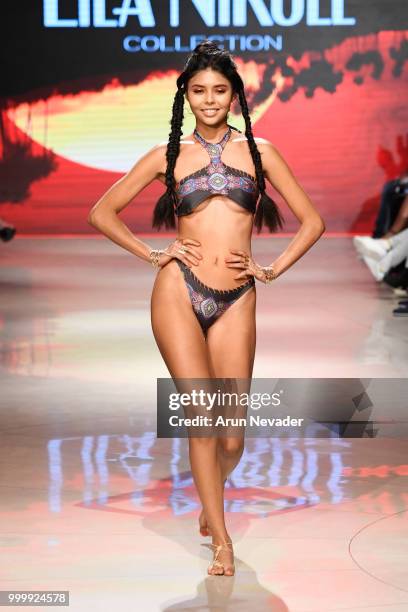 Model walks the runway for Lila Nikole at Miami Swim Week powered by Art Hearts Fashion Swim/Resort 2018/19 at Faena Forum on July 15, 2018 in Miami...