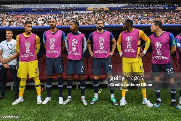 Alphonse Areola, Steven Nzonzi, Presnel Kimpembe, Adil Rami, Steve Mandanda and Florian Thauvin of France during the World Cup Final match between...