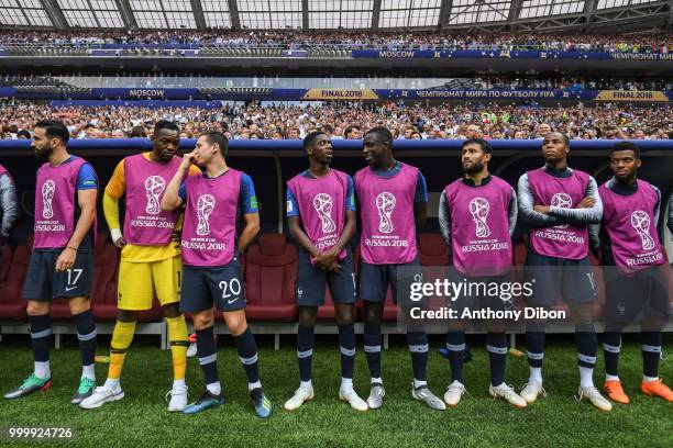 Steve Mandanda, Florian Thauvin, Ousmane Dembele, Benjamin Mendy, Nabil Fekir, Djibril Sidibe and Thomas Lemar of France during the World Cup Final...