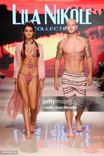 Models walk the runway for Lila Nikole at Miami Swim Week powered by Art Hearts Fashion Swim/Resort 2018/19 at Faena Forum on July 15, 2018 in Miami...