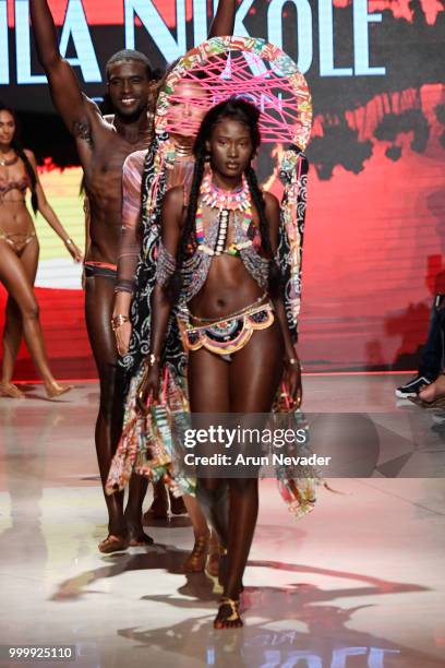 Models walk the runway for Lila Nikole at Miami Swim Week powered by Art Hearts Fashion Swim/Resort 2018/19 at Faena Forum on July 15, 2018 in Miami...