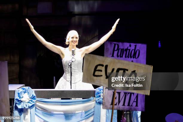 Bettina Moench as Evita during the Thurn & Taxis Castle Festival 2018 - 'Evita' Musical on July 15, 2018 in Regensburg, Germany.