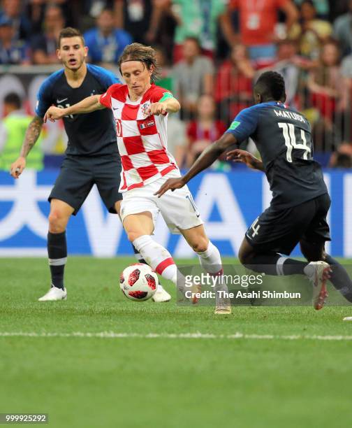 Luka Modric of Croatia in action during the 2018 FIFA World Cup Final between France and Croatia at Luzhniki Stadium on July 15, 2018 in Moscow,...