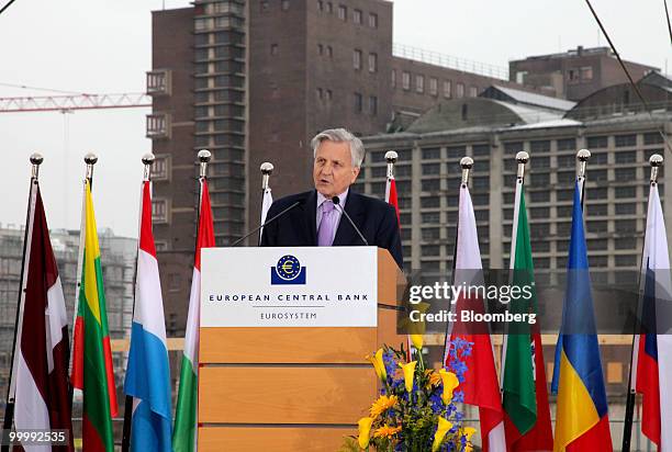 Jean-Claude Trichet, president of the European Central Bank , speaks at a ceremony to lay the cornerstone for the new ECB headquarters in Frankfurt,...