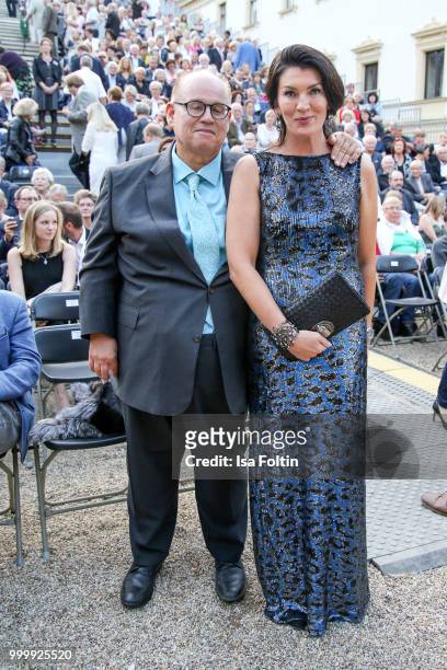 Reinhard Soell and his partner Swetlana Panfilow attend the Thurn & Taxis Castle Festival 2018 - 'Evita' Musical on July 15, 2018 in Regensburg,...