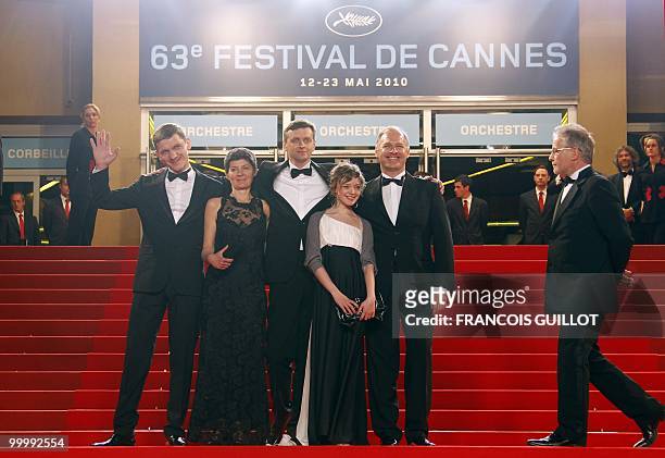French director of the Cannes Film Festival Thierry Fremaux welcome Belarusian born director Sergei Loznitsa , actor Viktor Nemets and actress Olga...