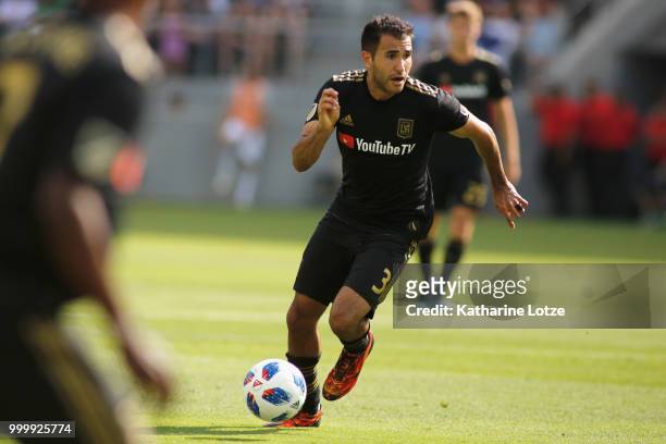 Steven Beitashour of the Los Angeles Football Club dribbles down the field at Banc of California Stadium on July 15, 2018 in Los Angeles, California.