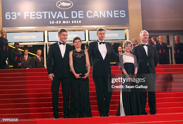 Viktor Nemets, guest, director Sergei Loznitsa, Olga Shuvalova and guest attends the "My Joy" Premiere at the Palais des Festivals during the 63rd...