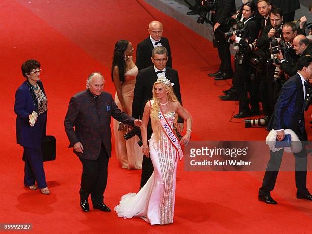 Mrs. World Victorya Radochinskaya and guest attend the "My Joy" Premiere at the Palais des Festivals during the 63rd Annual Cannes Film Festival on...