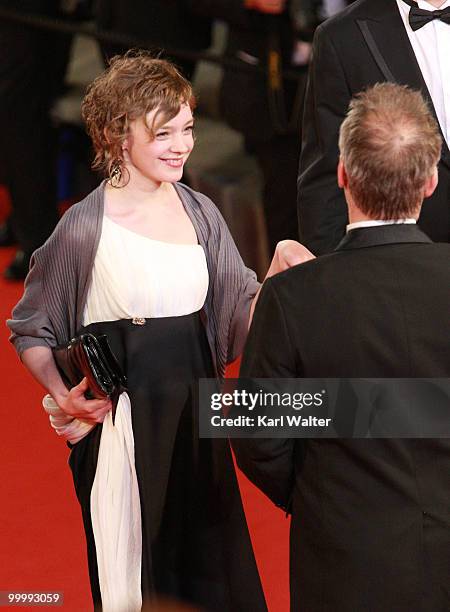 Actress Olga Shuvalova is greeted by the General Delegate Thierry Fremaux at the "My Joy" Premiere at the Palais des Festivals during the 63rd Annual...