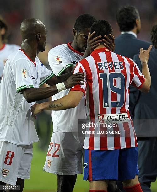 Sevilla's and Atletico Madrid's players argue during the King�s Cup final match Sevilla against Atletico Madrid at the Camp Nou stadium in Barcelona...