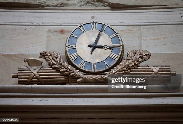 Clock sits in the Capitol building rotunda in Washington, D.C., U.S., on Monday, May 17, 2010. The Capitol is the meeting place for the Senate and...