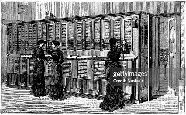 stockillustraties, clipart, cartoons en iconen met telefoon station met schakelbord - 1860
