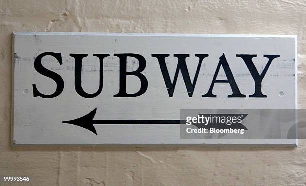 Sign indicates the direction towards the Capitol subway system in the basement of the Capitol building in Washington, D.C., U.S., on Monday, May 17,...