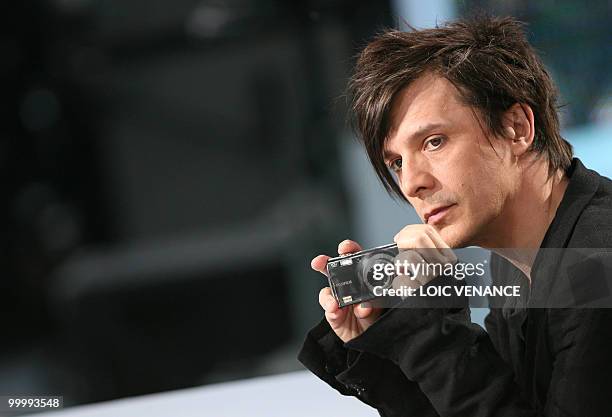 French band Indochine singer Nicola Sirkis attends the Canal+ TV show "Le Grand Journal" at the 63rd Cannes Film Festival on May 19, 2010 in Cannes....