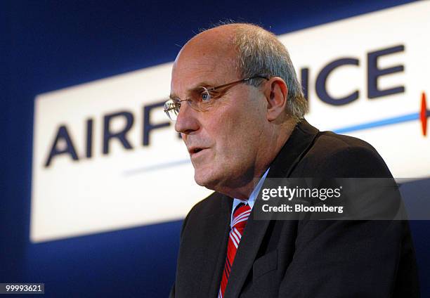 Peter Hartman, chief executive officer of the KLM unit of Air France-KLM Group, listens during a news conference in Paris, France, on Wednesday, May...