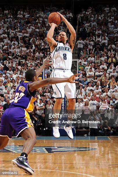 Deron Williams of the Utah Jazz shoots a jump shot against Ron Artest of the Los Angeles Lakers in Game Three of the Western Conference Semifinals...