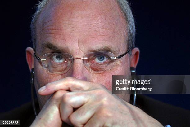 Peter Hartman, chief executive officer of the KLM unit of Air France-KLM Group, listens during a news conference in Paris, France, on Wednesday, May...