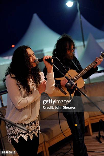 Rain Phoenix with Kirk Hellie perform at the "Art of Elysium Paradis Dinner and Party" at Michael Saylor's Yacht, Slip S05 during the 63rd Annual...