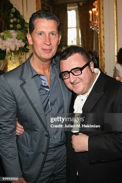 Stefano Tonchi and Albert Elbaz attend the cocktail reception for W Magazine's editor-in-chief at the Hotel D'Evreux on May 19, 2010 in Paris, France.