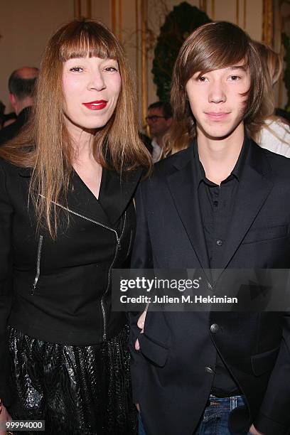 Victoire de Castellane and her son attend the cocktail reception for W Magazine's editor-in-chief at the Hotel D'Evreux on May 19, 2010 in Paris,...