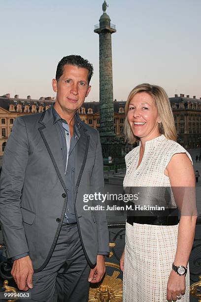 Stefano Tonchi and Nina Lawrence attend the cocktail reception for W Magazine's editor-in-chief at the Hotel D'Evreux on May 19, 2010 in Paris,...