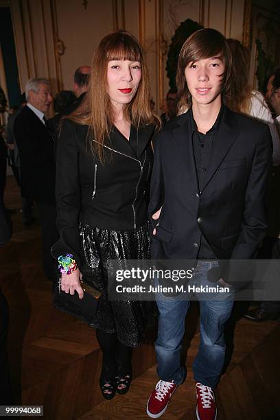 Victoire de Castellane and her son attend the cocktail reception for W Magazine's editor-in-chief at the Hotel D'Evreux on May 19, 2010 in Paris,...