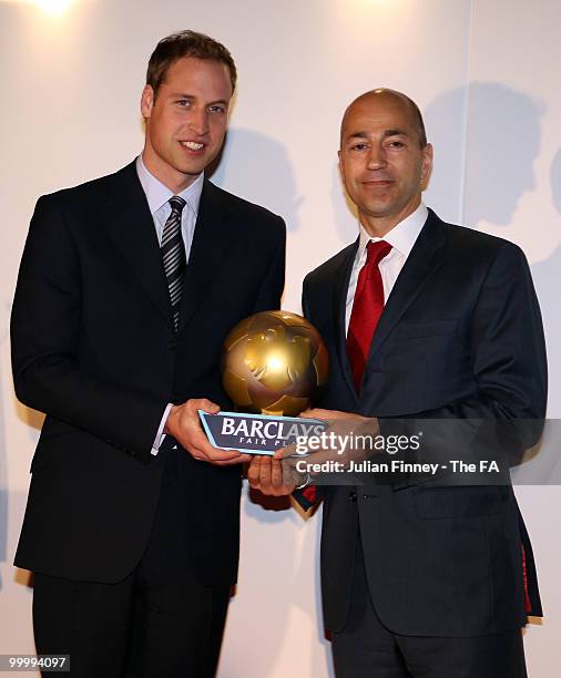 Prince William presents the Premier League Barclays Fair Play Award to Ivan Gazidis at the Respect and Fair Play Awards at Wembley Stadium on May 15,...