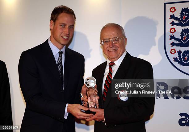 Prince William presents the National League System League Steps 1 to 4 to Philip Bradley at the Respect and Fair Play Awards at Wembley Stadium on...