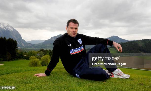 Jamie Carragher poses after an England training session on May 19, 2010 in Irdning, Austria.