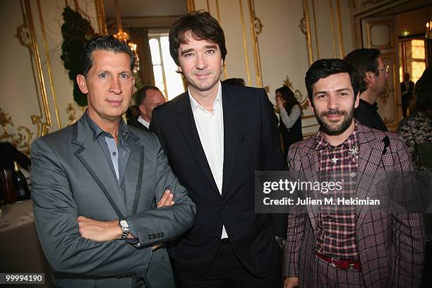 Stefano Tonchi, Antoine Arnault, and Alexis Mabille attend the cocktail reception for W Magazine's editor-in-chief at the Hotel D'Evreux on May 19,...