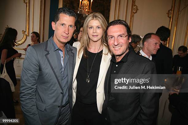 Stefano Tonchi, Virginie Mouzat and Pietro Beccari attend the cocktail reception for W Magazine's editor-in-chief at the Hotel D'Evreux on May 19,...