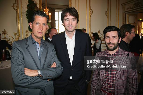 Stefano Tonchi, Antoine Arnault, and Alexis Mabille attend the cocktail reception for W Magazine's editor-in-chief at the Hotel D'Evreux on May 19,...