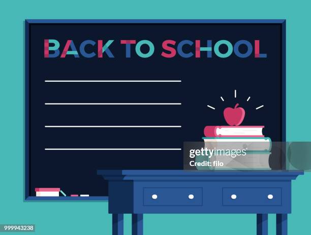 ilustraciones, imágenes clip art, dibujos animados e iconos de stock de back to school chalkboard fondo - teacher desk