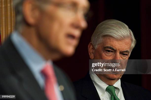 May 19: Senate Majority Leader Harry Reid, D-Nev., and Senate Banking Chairman Christopher J. Dodd, D-Conn., during a news conference after their bid...