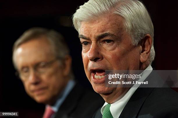 May 19: Senate Majority Leader Harry Reid, D-Nev., and Senate Banking Chairman Christopher J. Dodd, D-Conn., during a news conference after their bid...