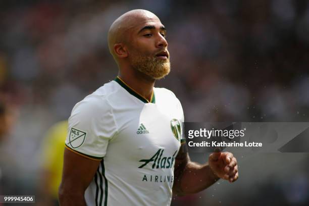 Samuel Armenteros of the Portland Timbers walks on the field at Banc of California Stadium on July 15, 2018 in Los Angeles, California.