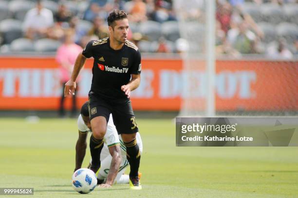 Steven Beitashour of the Los Angeles Football Club looks down the field at Banc of California Stadium on July 15, 2018 in Los Angeles, California.