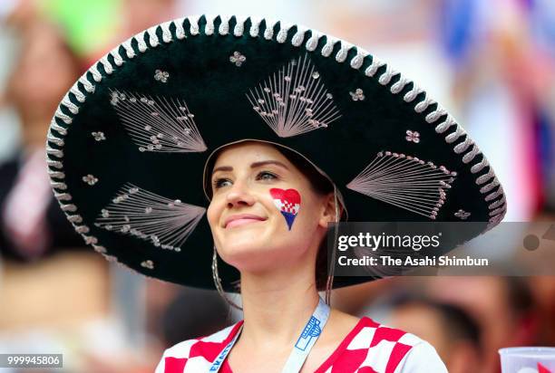 Croatia supporter is seen prior to the 2018 FIFA World Cup Final between France and Croatia at Luzhniki Stadium on July 15, 2018 in Moscow, Russia.