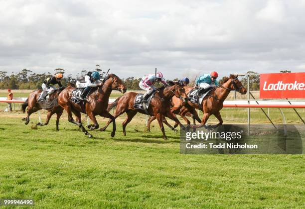 What's Up ridden by Dean Holland wins the Horsham Doors & Glass Maiden Plate at Murtoa Racecourse on July 16, 2018 in Murtoa, Australia.
