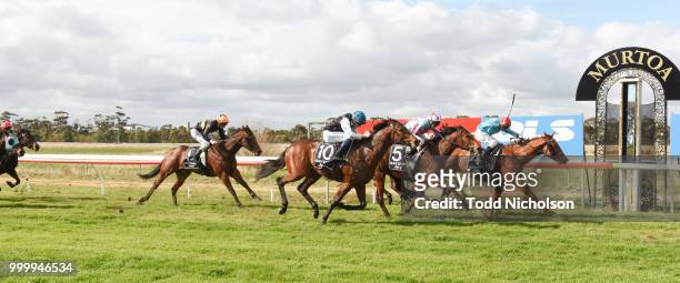 What's Up ridden by Dean Holland wins the Horsham Doors & Glass Maiden Plate at Murtoa Racecourse on July 16, 2018 in Murtoa, Australia.