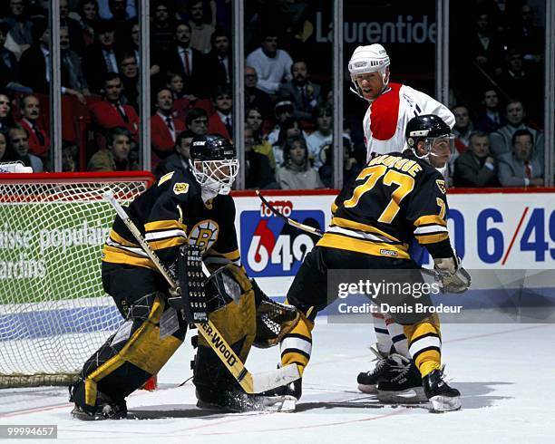 Raymond Bourque of the Boston Bruins skates against the Montreal Canadiens in the 1980's at the Montreal Forum in Montreal, Quebec, Canada.