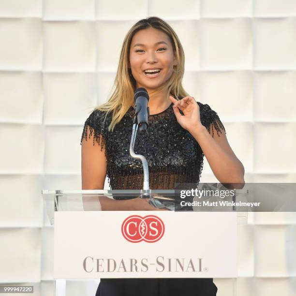 Honoree Chloe Kim speaks onstage during the 33rd Annual Cedars-Sinai Sports Spectacular at The Compound on July 15, 2018 in Inglewood, California.