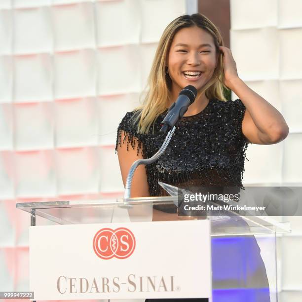 Honoree Chloe Kim speaks onstage during the 33rd Annual Cedars-Sinai Sports Spectacular at The Compound on July 15, 2018 in Inglewood, California.