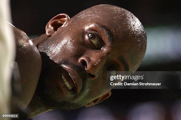 Closeup of Boston Celtics Kevin Garnett during game vs Denver Nuggets. Boston, MA 3/24/2010 CREDIT: Damian Strohmeyer