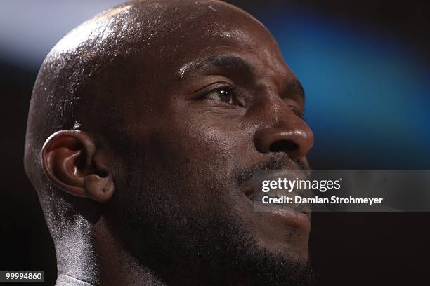 Closeup of Boston Celtics Kevin Garnett during game vs Denver Nuggets. Boston, MA 3/24/2010 CREDIT: Damian Strohmeyer