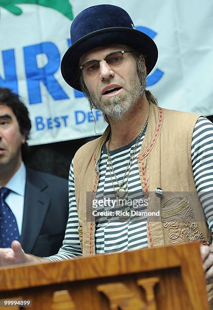 Singer/Songwriter Big Kenny addresses the press during the" Music Saves Mountains" benefit concert press conference at the Ryman Auditorium on May...