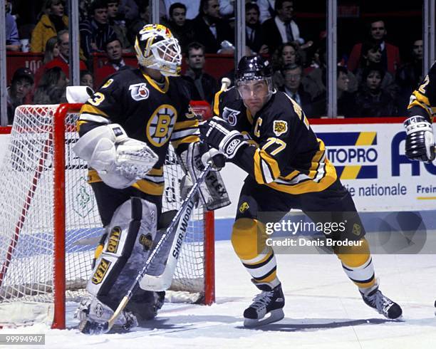 Raymond Bourque of the Boston Bruins skates against the Montreal Canadiens in the 1980's at the Montreal Forum in Montreal, Quebec, Canada.