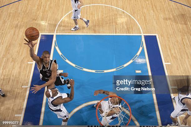 Aerial view of San Antonio Spurs Tim Duncan in action vs Dallas Mavericks. Dallas, TX 4/18/2010 CREDIT: Greg Nelson