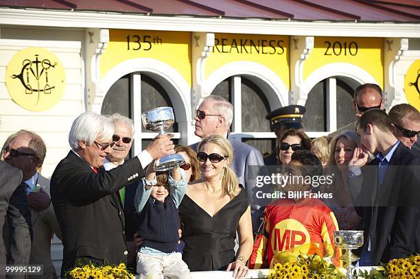 Preakness Stakes: Lookin at Lucky jockey Martin Garcia and trainer Bob Baffert victorious during celebration after winning 135th Running at Pimlico...